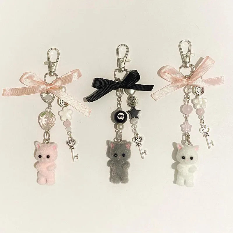 handmade furry cats Matching keychains kitten y2k women fashion