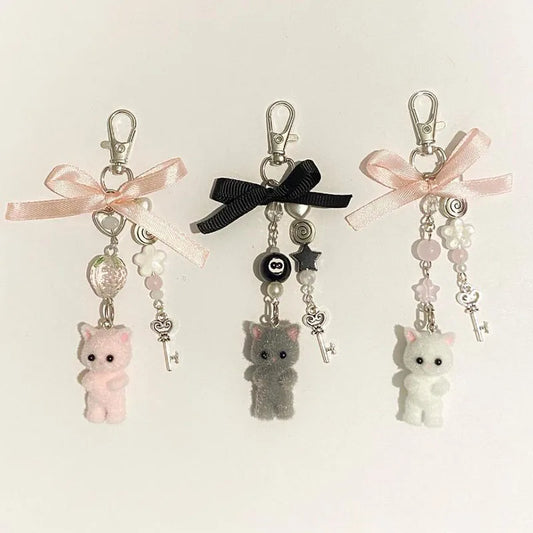 handmade furry cats Matching keychains kitten y2k women fashion